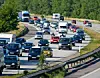 Køen er på E20 Vestmotorvejen, fra Ringsted mod Køge mellem Kongsted Rasteplads og Borup. Arkivfoto.