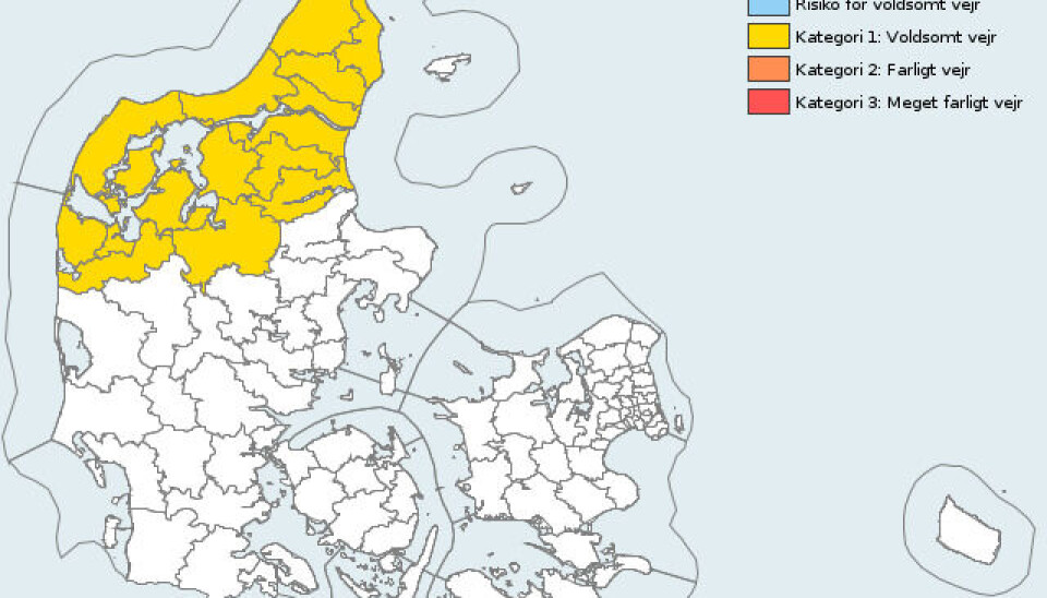 Det er i Nordjylland, der mandag er risiko for skybrud og tordenbyger.