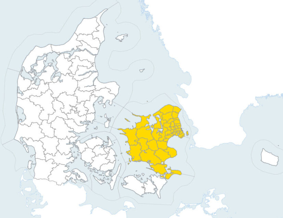 DMIs varsel gælder i denne omgang Sjælland. DMIs varsel gælder i denne omgang Sjælland.