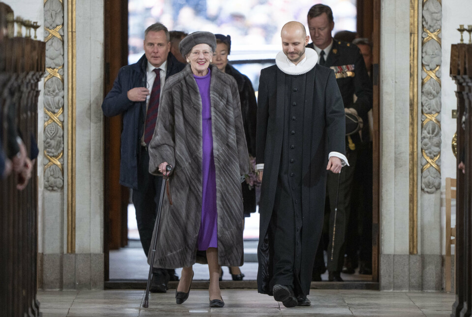 Dronning Margrethe til festgudstjenesten i anledning af tronskiftet i Aarhus Domkirke søndag den 21. januar. (Arkivfoto).