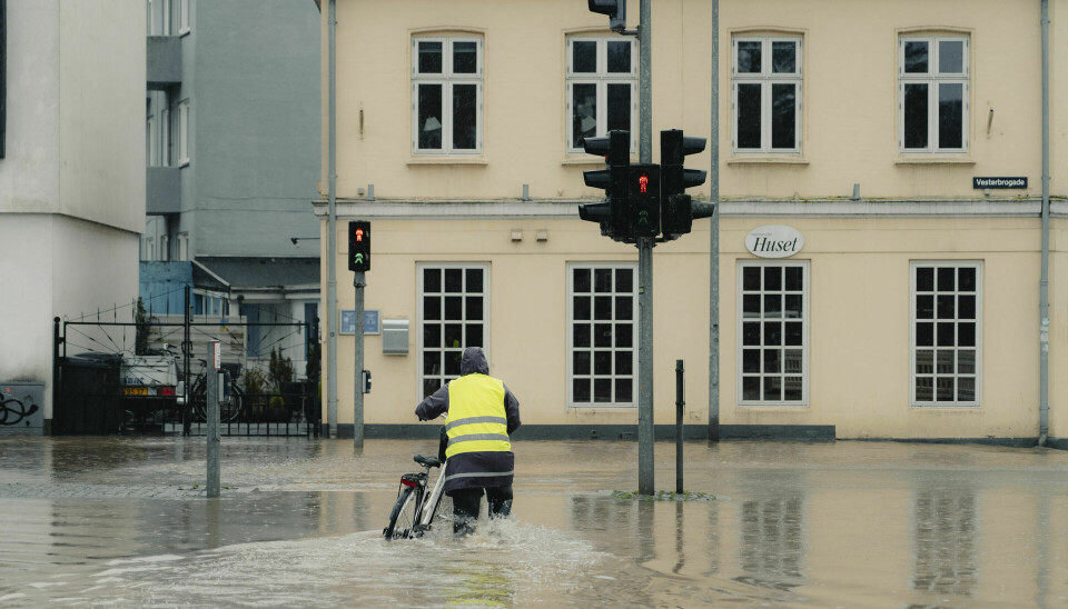 Vejle midtby er oversvømmet flere steder tirsdag den 6. februar 2024.