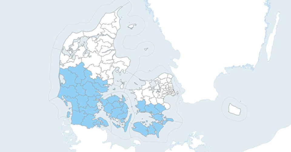 De blå områder bliver formentlig ramt af isslag.