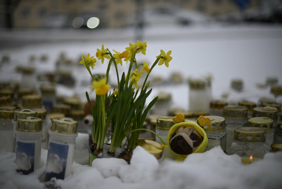 Der er placeret lys og blomster ved skole i Finland for ofre for skyderi.