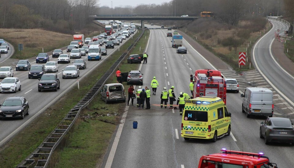Tre biler er involveret i uheldet på Amagermotorvejen.