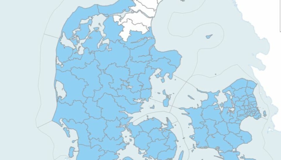 Det er hele landet undtagen det nordligste Jylland, der er i risiko for at blive ramt af det voldsomme vejr.