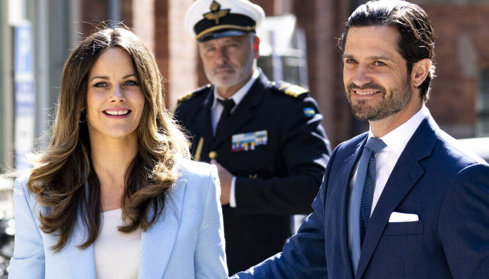 Prins Carl Philip og prinsesse Sofia ankommer til spilpræsentationen hos Mojang i Stockholm