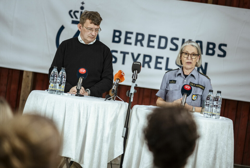 Forsvarsminister Troels Lund Poulsen (V) og direktør i Beredskabsstyrelsen Laila Reenberg fortæller om anbefalinger til borgerne i forbindelse med kriser, under Folkemødet i Allinge på Bornholm, lørdag den 15. juni 2024.