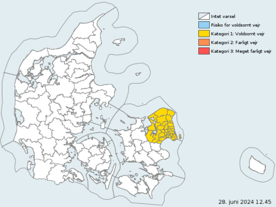 Her rammer det voldsomme vejr ifølge instituttet.