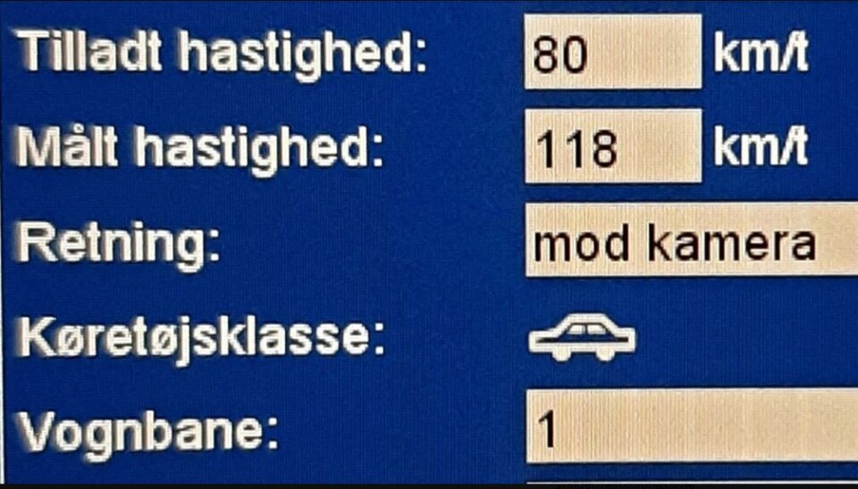 Dagens hurtigste bilist under fartkontrollen kørte 118 kilometer i timen, hvor man maksimalt må køre 80 km/t.