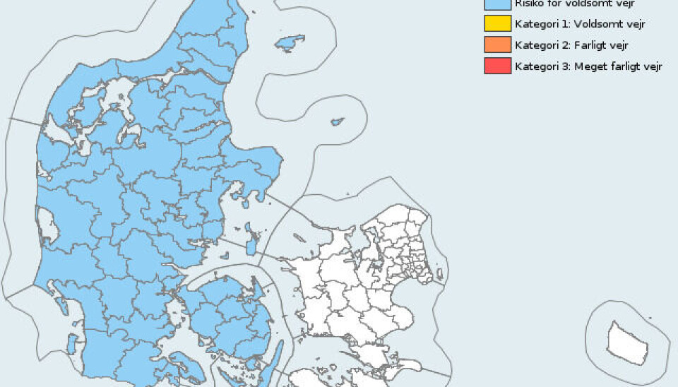 Det er Jylland og Fyn, der ifølge DMI står for skud og onsdag risikerer en ordentlig gang tordenvejr og skybrud.
