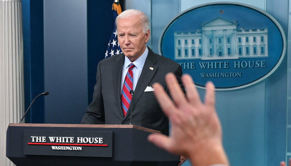 USA's præsident, Joe Biden, under den briefing, han fredag aften har givet til pressen i Det Hvide Hus.