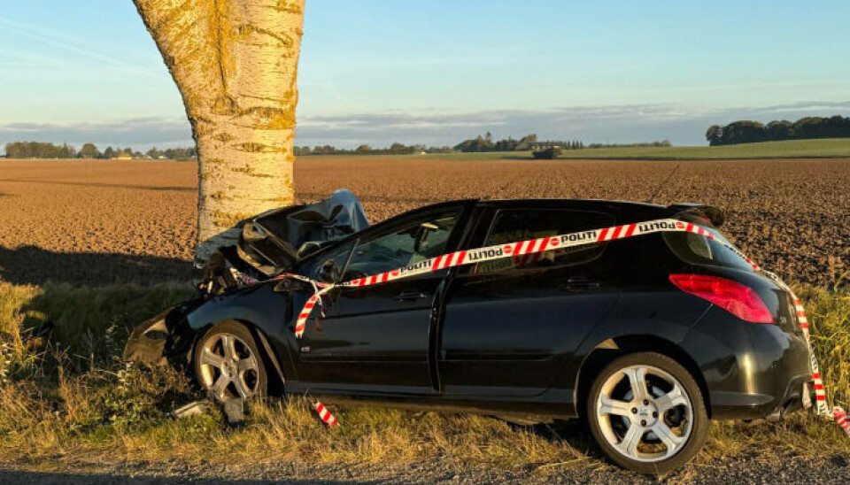 Bilen var voldsomt beskadiget efter den 21-årige mand bragede ind i et vejtræ lørdag morgen på Åmarken i Solerød Kommune Bil er kørt ind i vejtræ på Åmarken i Solerød kommune