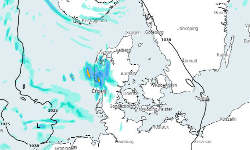 Sådan ser lufttryk og nedbør ud for søndag - først mandag kommer der regn.