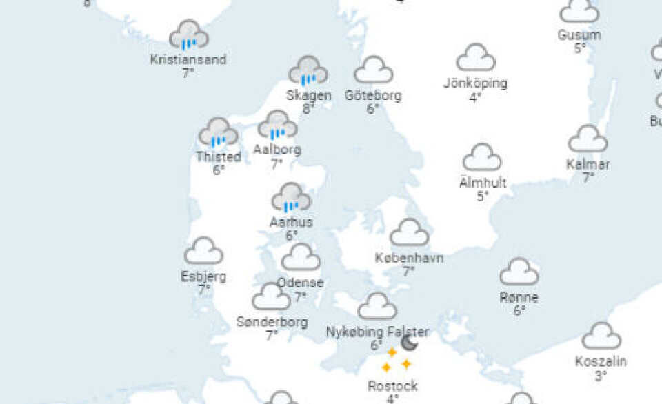 Søndag vil regnen begynde at falde rundt om i landet.