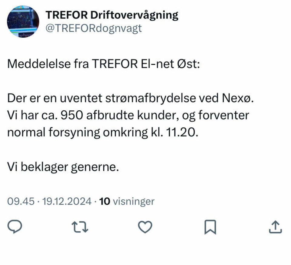 Stort strømnedbrud torsdag.