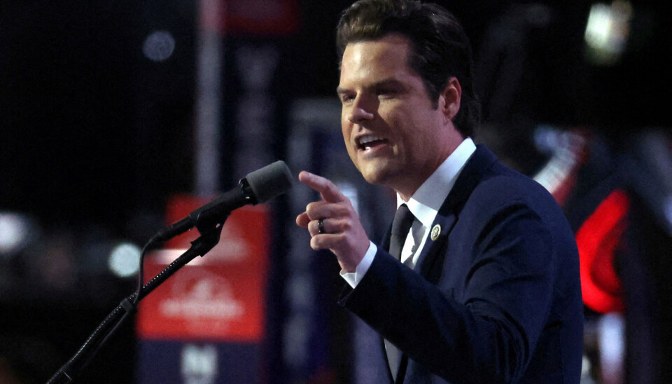Matt Gaetz, som her taler under Republikanernes partikonvent i juli, var udpeget af USA's kommende præsident, Donald Trump, til posten som justitsminister i den kommende regering. Men Gaetz trak sig i slutningen af november, da møgsagerne truede med at komme frem. Han forlod også sin plads i Repræsentanternes Hus, hvor han var valgt ind. (Arkivfoto)