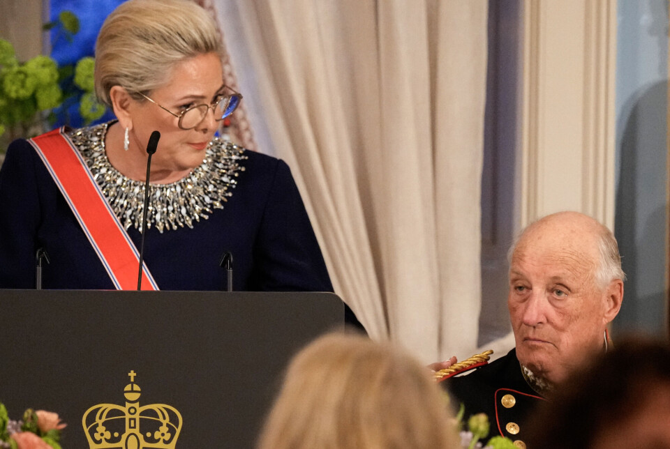 Islandske præsident Halla Tómasdóttir ses her holde tale på slottet i Oslo tirsdag aften.