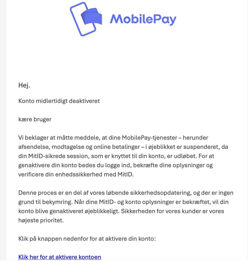 Sådan ser den falske mail ud