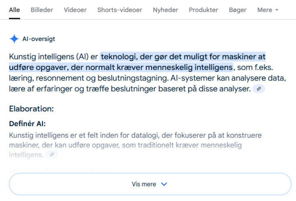 Sådan ser google nuværende AI-oversigt ud, men i fremtiden bliver det muligt for alle at interagere med den som med andre chatbots.