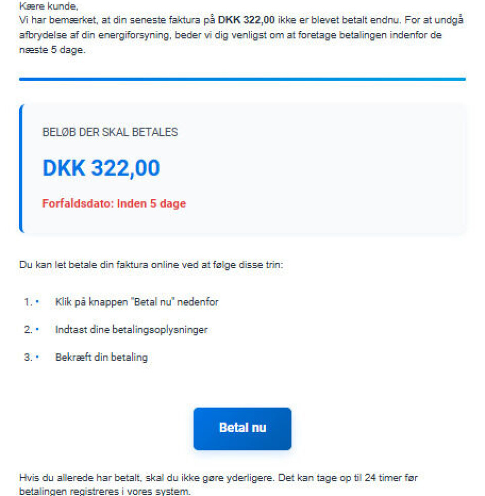 Sådan ser den falske mail ud.