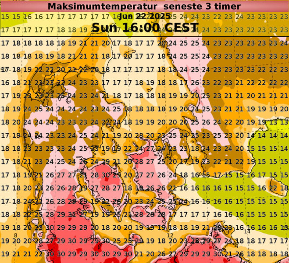 Sådan bliver temperaturne fordelt over landet.