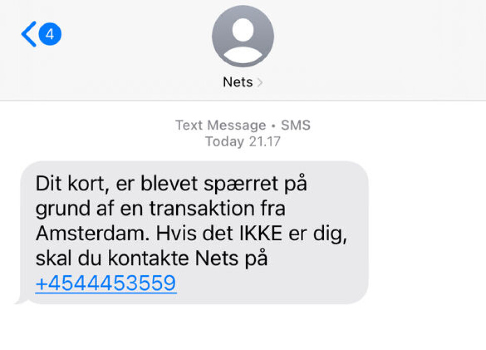 Sådan ser et eksempel på en af de falske SMS'er ud.