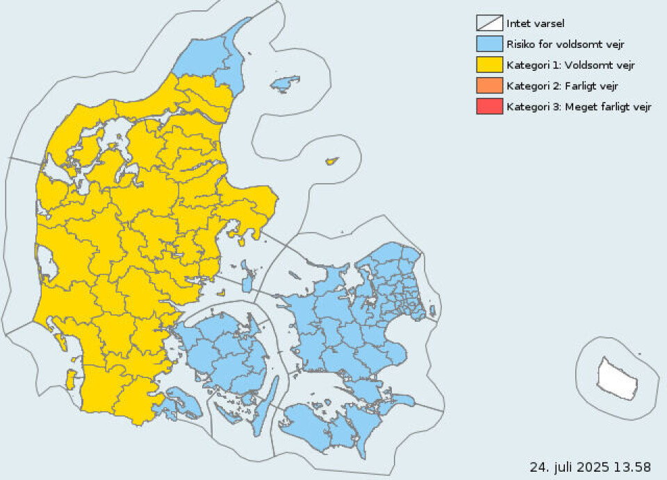 DMI har torsdag udsendt nyt varsel om lokale skybrud og tordenbyger.