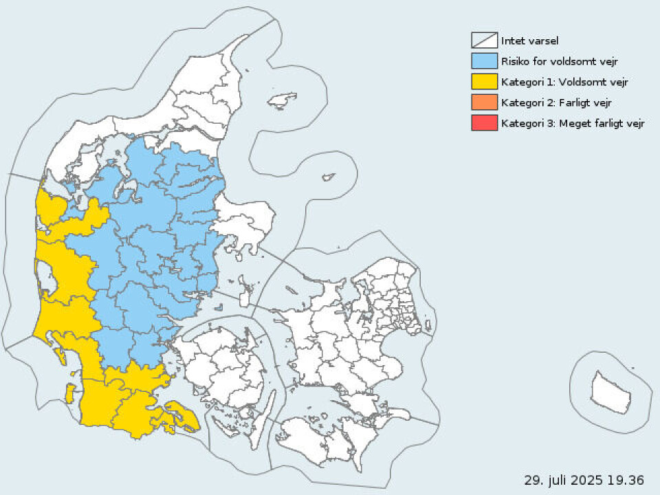 DMI varsler risiko for voldsomt vejr i store dele af Jylland onsdag.
