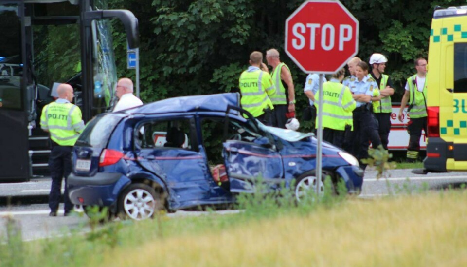 Kvindens Hyundai Getz blev voldsomt trykket i ulykken.
