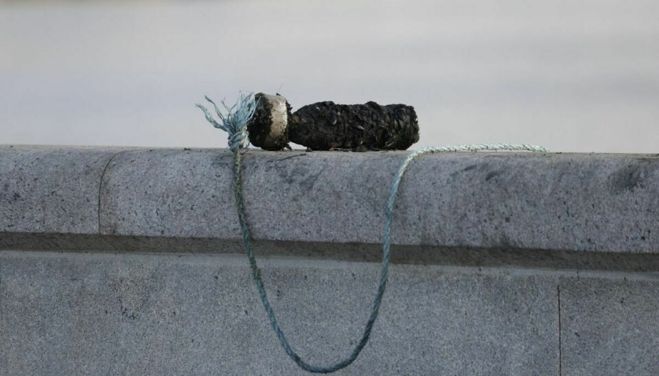 Det er denne genstand, som en magnetfisker fandt i vandet ved Dronning Louises Bro i København onsdag. Det er en granat fra Første Verdenskrig, som Forsvarets ammunitionsrydningstjeneste (EOD) har taget med for at destruere.