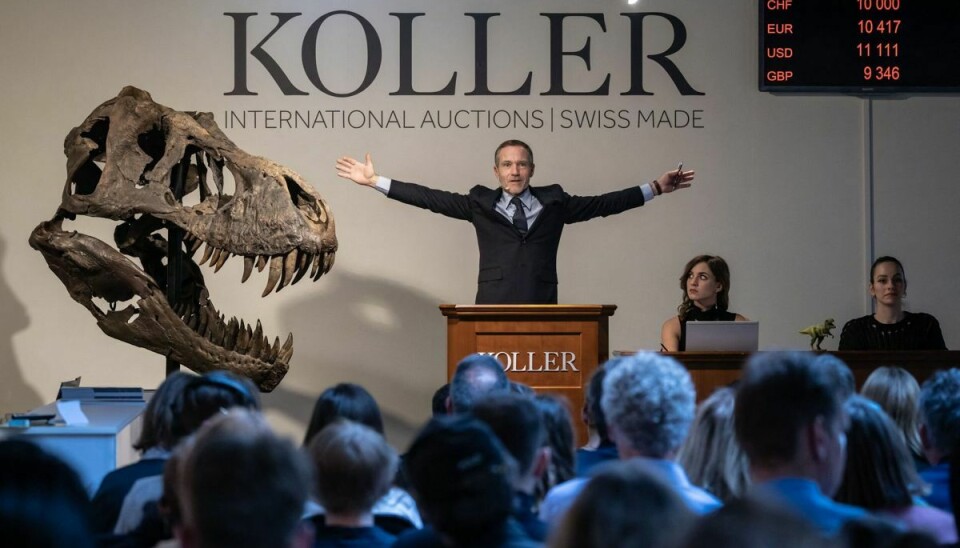 Skelettet med navnet 'Trinity' blev solgt tirsdag den 18. april på auktionshuset Koller i den schweiziske by Zürich.