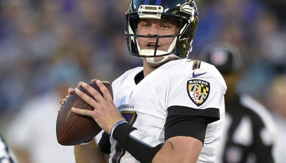 Ryan Mallett ses her i aktion for Baltimore Ravens i 2016. Ryan Mallett ses her i aktion for Baltimore Ravens i 2016.
