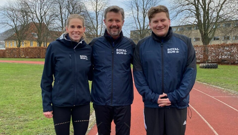 Kronprinsen og Heino Hansen ses her sammen med deres personlige Royal Run-coach, den tidligere Europamester i 400 meter hækkeløb Sara Slott.