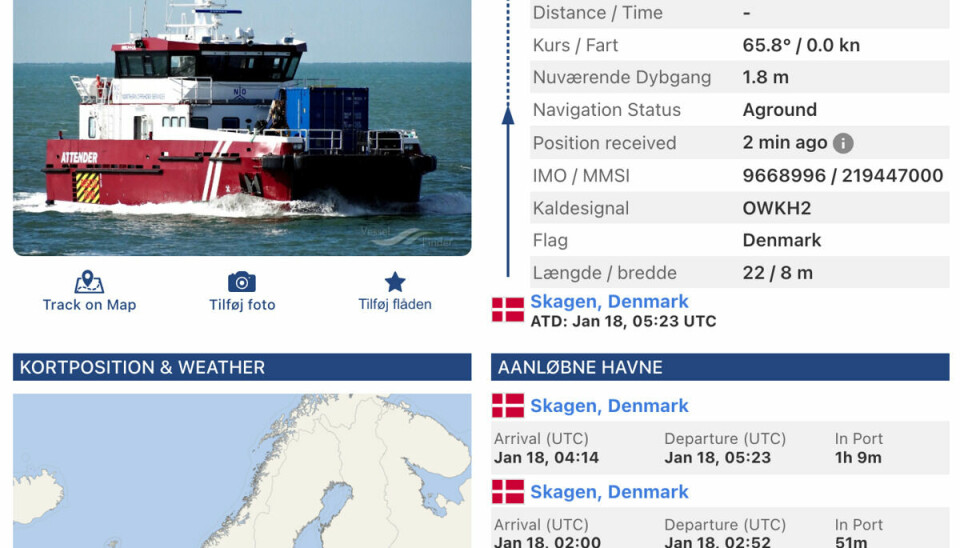 På Vesselfinder.com kan du finde masser af oplysninger om den uheldige sejlads og om skibet.