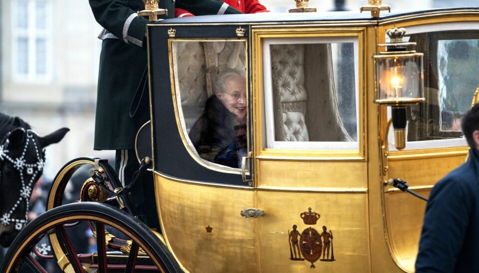 Dronning Margrethe eskorteres af Gardehusarregimentets Hesteeskorte i guldkaret fra Christian IX's Palæ, Amalienborg til Christiansborg Slot i København, fredag den 3. januar 2020. Dronning Margrethe eskorteres af Gardehusarregimentets Hesteeskorte i guldkaret fra Christian IX's Palæ, Amalienborg til Christiansborg Slot i København, fredag den 3. januar 2020.