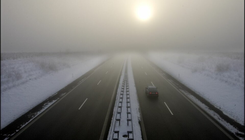 Rimtåge på motorvej i Vendsyssel. (Arkivfoto) Rimtåge på motorvej i Vendsyssel. (Arkivfoto)