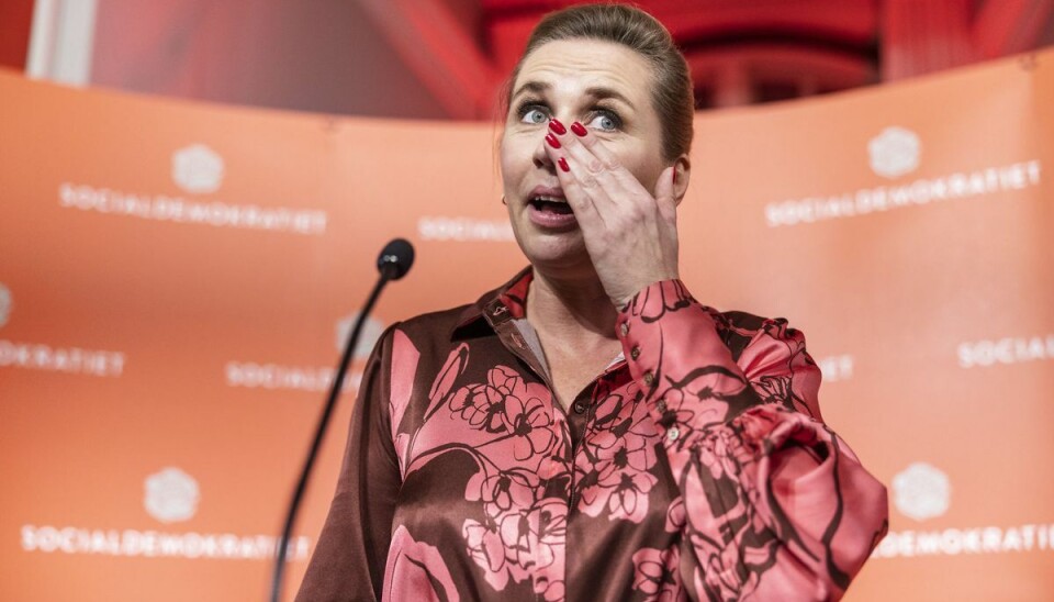En tydeligt rørt Mette Frederiksen efter tirsdagens valg. En tydeligt rørt Mette Frederiksen efter tirsdagens valg.