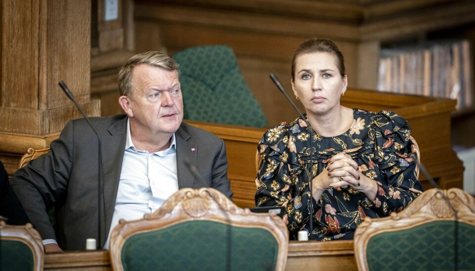 Lars Løkke Rasmussen og statsminister Mette Frederiksen under åbningsdebatten i Folketinget i København, torsdag den 6. oktober 2022. Lars Løkke Rasmussen og statsminister Mette Frederiksen under åbningsdebatten i Folketinget i København, torsdag den 6. oktober 2022.