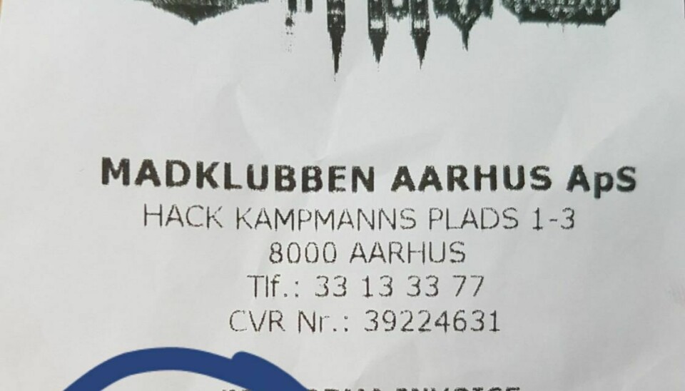 Sådan stod der på kvitteringen fra Madklubben Aarhus, hvilket har fået gæsten op i det røde felt.