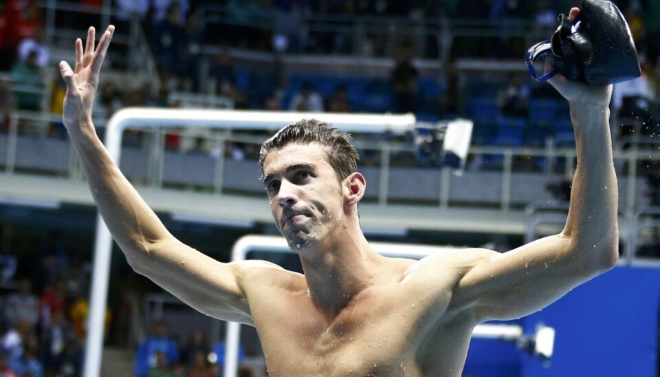 Michael Phelps ses her efter at have vundet OL-finalen i 200 meter medley i Rio i 2016. Michael Phelps ses her efter at have vundet OL-finalen i 200 meter medley i Rio i 2016.
