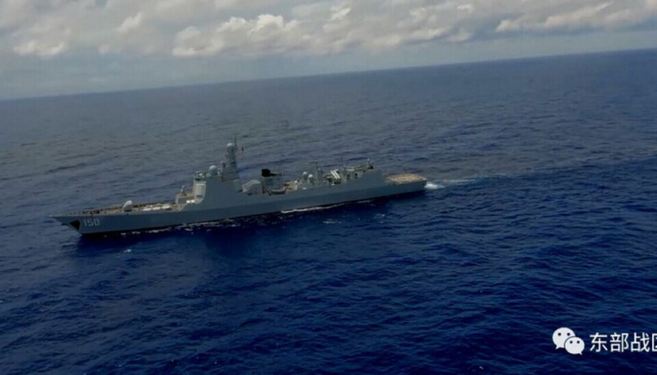 Et af de kinesiske krigsskibe, som har deltaget i militære øvelser ud for Taiwan.