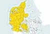 Foreløbig er hele Jylland og Fyn farvet gult som tegn på det kommende voldsomme vejr, men Sjælland kan også blive ramt.