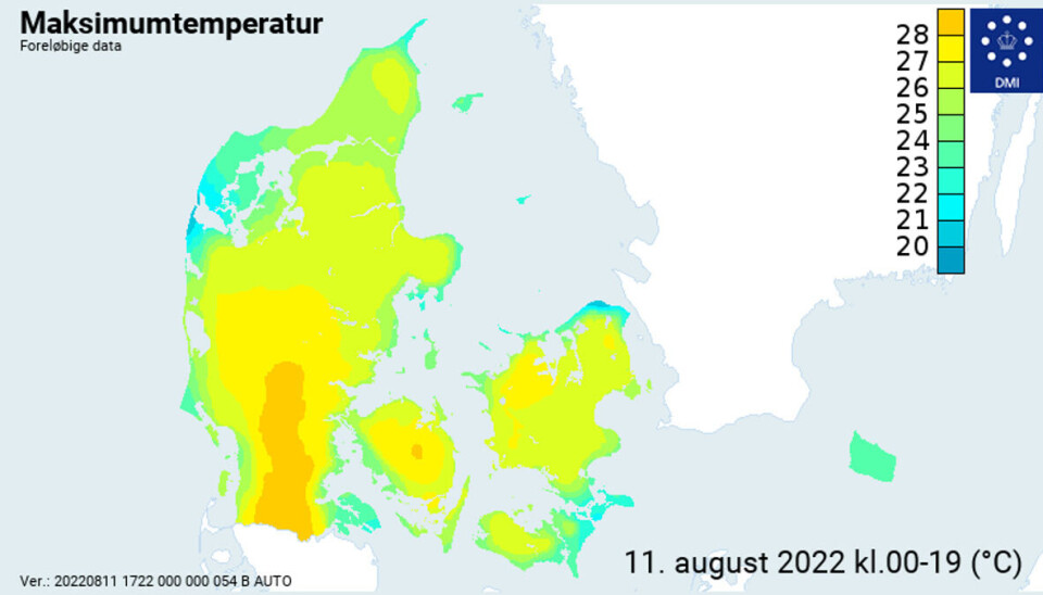 Det er midt i Sydjylland det har været varmest torsdag. Det er midt i Sydjylland det har været varmest torsdag.