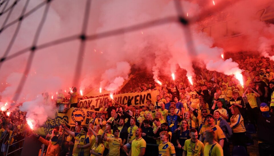 Fans fra BIF under Europa Conference League kvalifikationskamp mellem Brøndby IF og Pogon Szczecin på Brøndby Stadion torsdag den 28. juli 2022. (Foto: /Ritzau Scanpix)Philip Davali Fans fra BIF under Europa Conference League kvalifikationskamp mellem Brøndby IF og Pogon Szczecin på Brøndby Stadion torsdag den 28. juli 2022. (Foto: Philip Davali/Ritzau Scanpix)