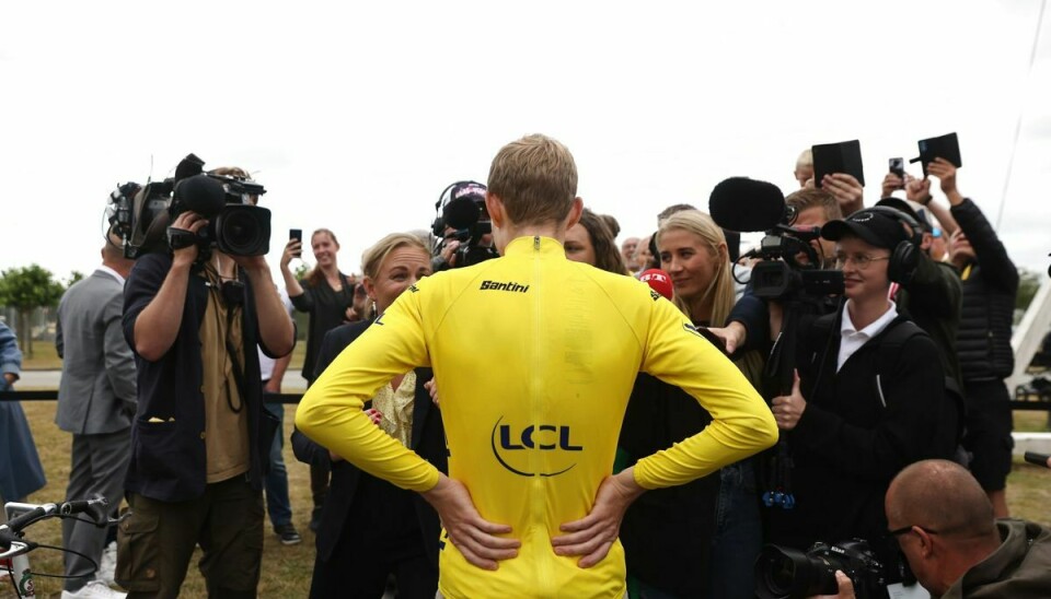 Pressen var mødt meget talstærkt frem for at dække fejringen af den danske Tour de France-vinder.