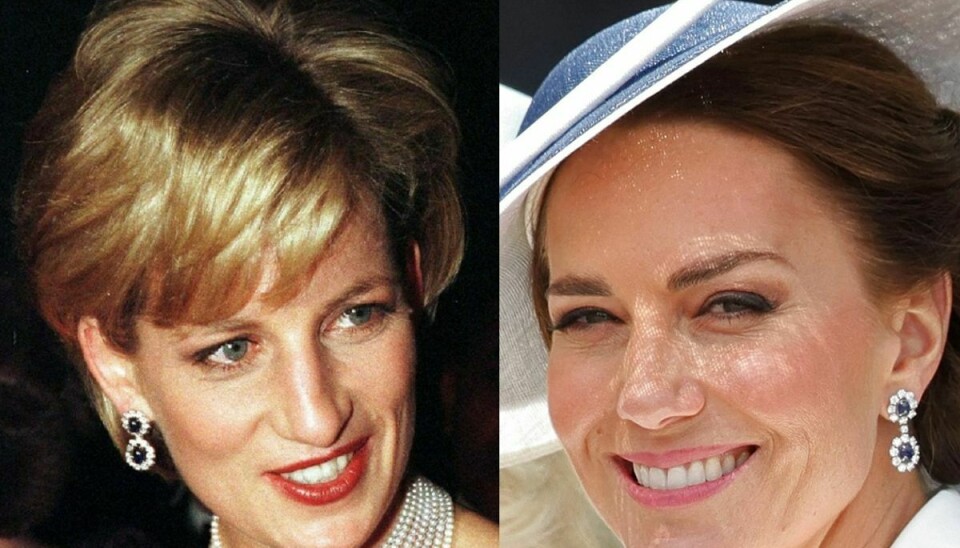 Prinsesse Diana og hertuginde Kate - her med de samme øreringe lavet i diamanter og safir.