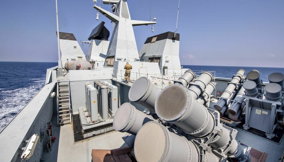 Missilbatteriet MK41 affyringssystemet med Harpoon-missiler på den danske fregat Niels Juel i Middelhavet , fredag 5. april 2019. (Arkivfoto)