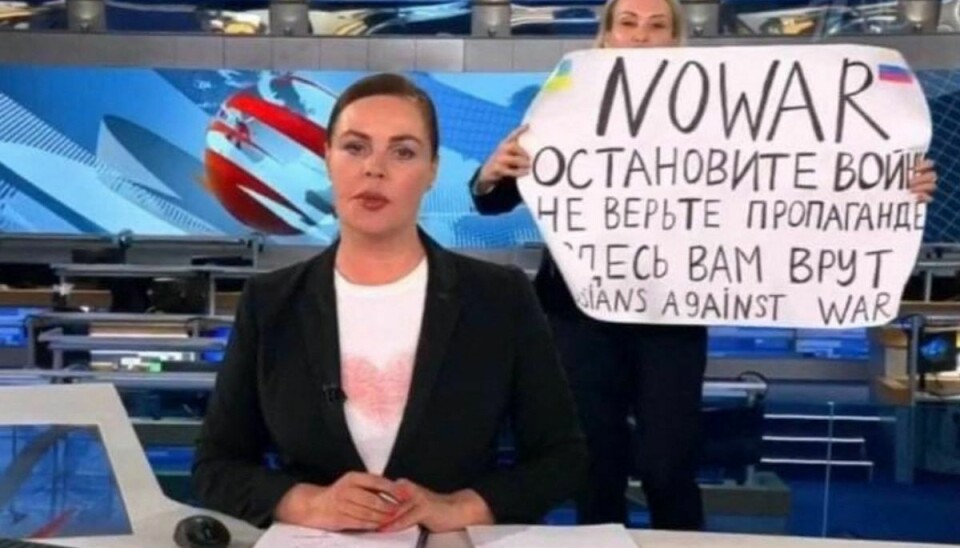 Protesten skete på den statsstøttede Kanal 1. Under kanalens nyhedsudsendelse dukkede Ovsjannikova pludselig op i baggrunden. (Arkivfoto).