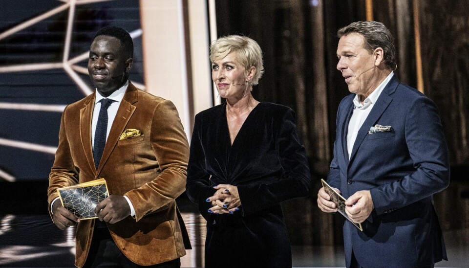 TV 2-showet 'De største øjeblikke' i Operaen. Melvin Kakooza, Cecilie Beck og Mikkel Beha Erichsen. Onsdag 15. december 2021. (Arkivfoto)