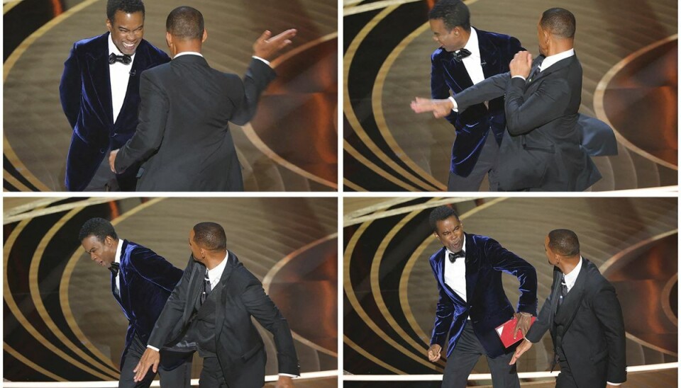Øjeblikket før, under og efter hvor Will Smith slår Chris Rock. Øjeblikket før, under og efter hvor Will Smith slår Chris Rock.
